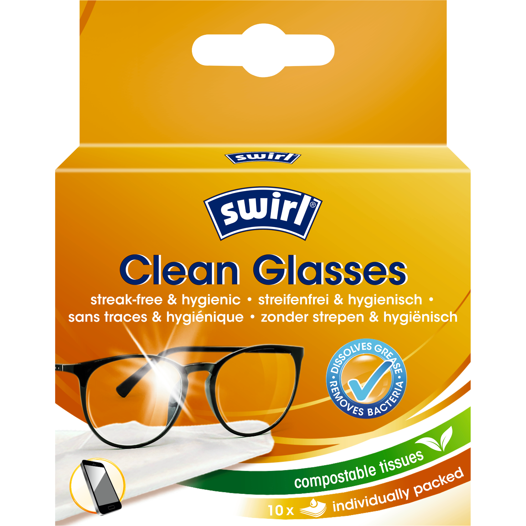 Lingettes nettoyantes Swirl Clean Glasses, 30 lingettes emballées individuellement.