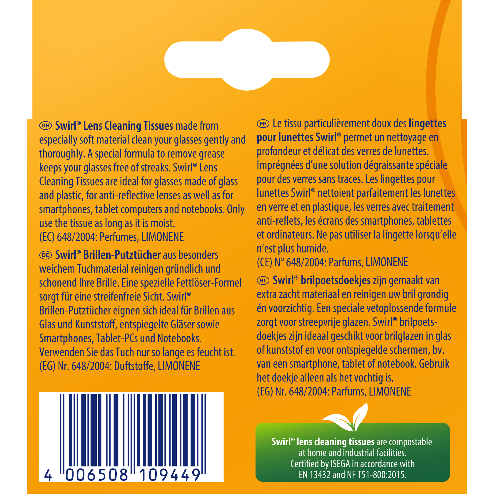 Lingettes nettoyantes Swirl Clean Glasses, 30 lingettes emballées individuellement.