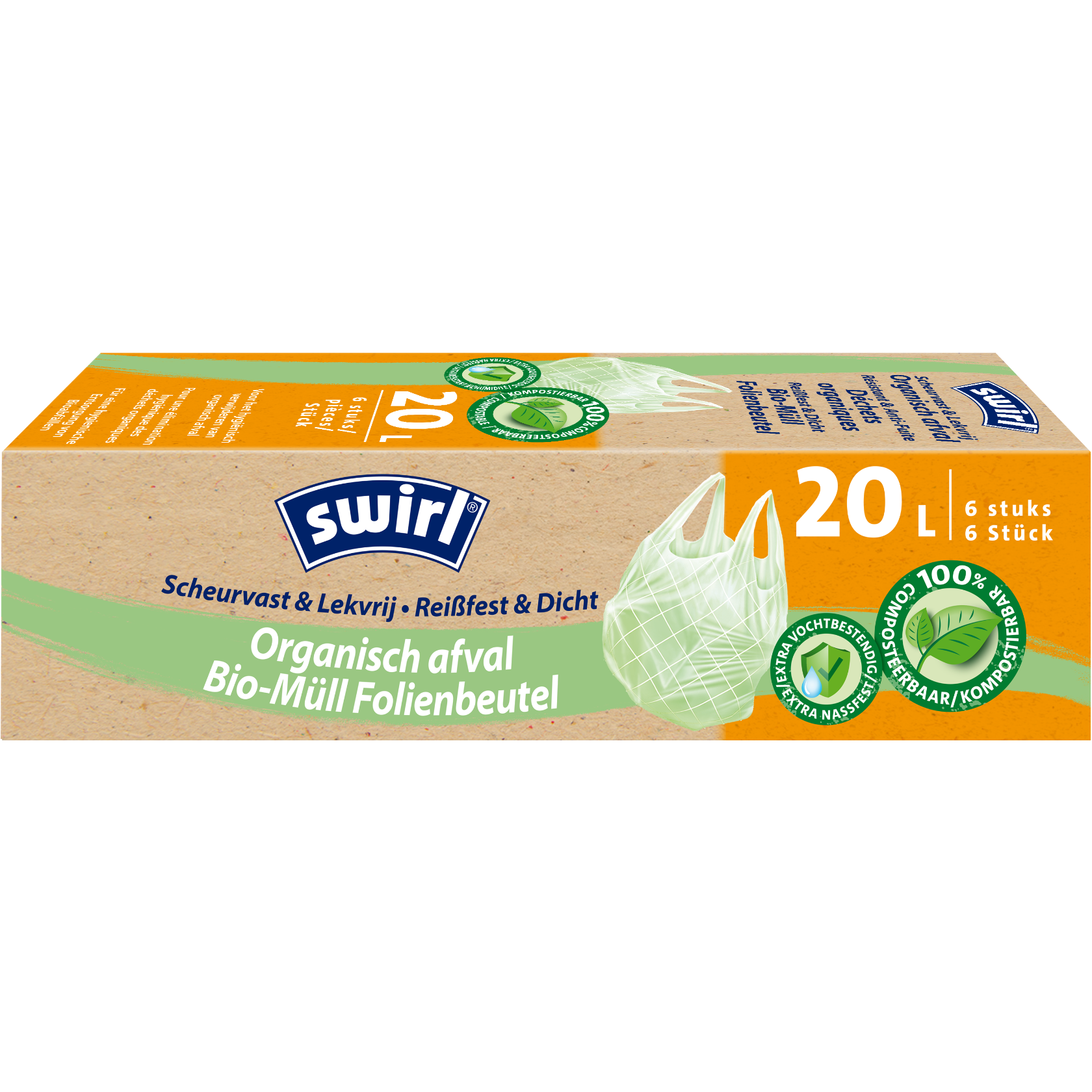Swirl biologisch afbreekbare afvalzakken, voorzijde verpakking - 20 liter