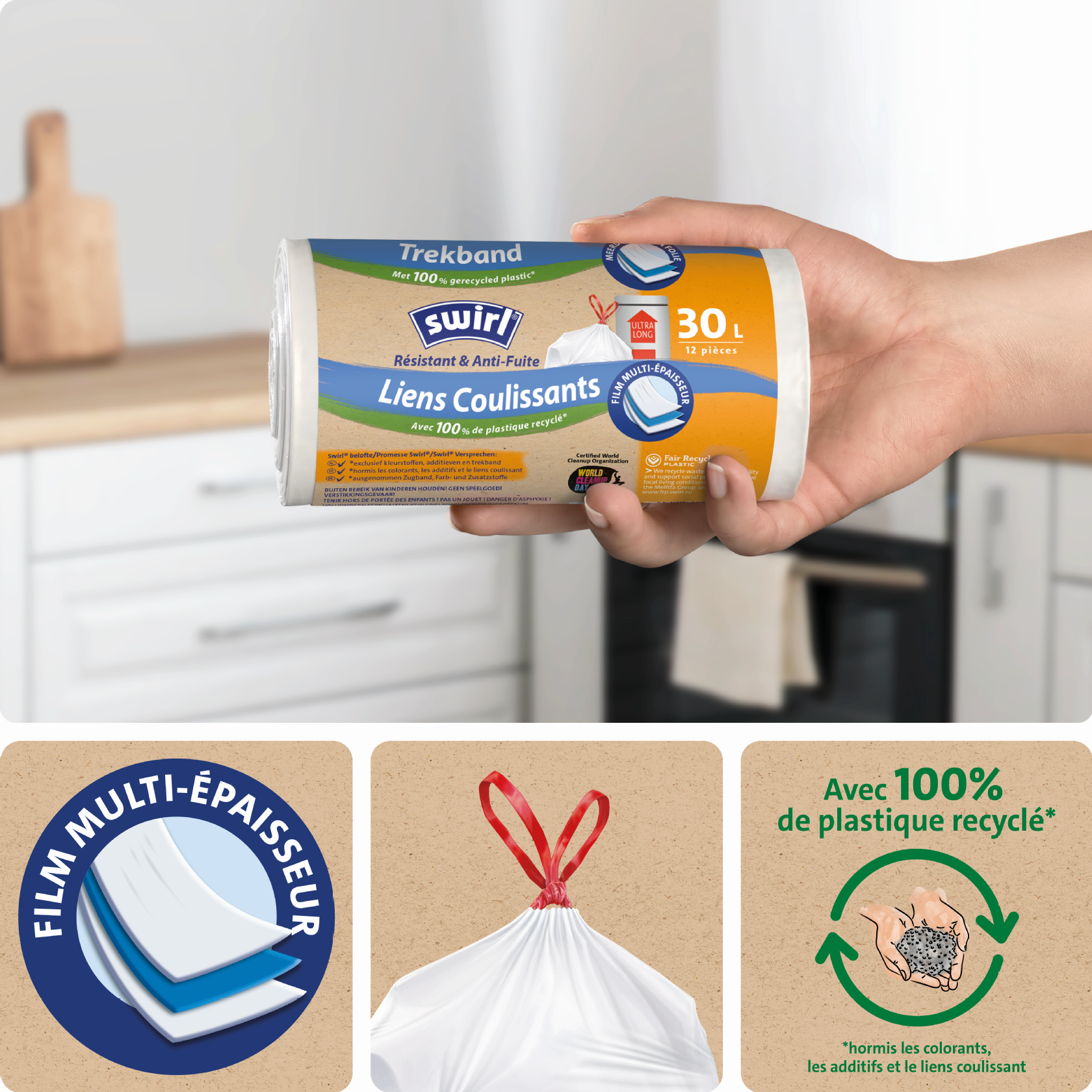 film multicouche – ultra-résistant, avec liens coulissant, 100 % plastique recyclé