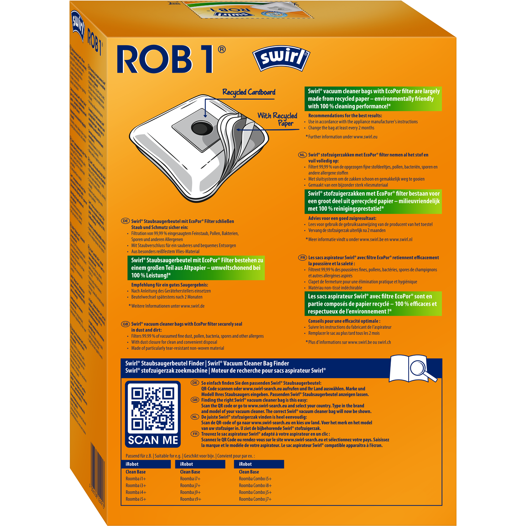 Swirl EcoPor Staubsaugerbeutel ROB 1 Verpackung Rückseite