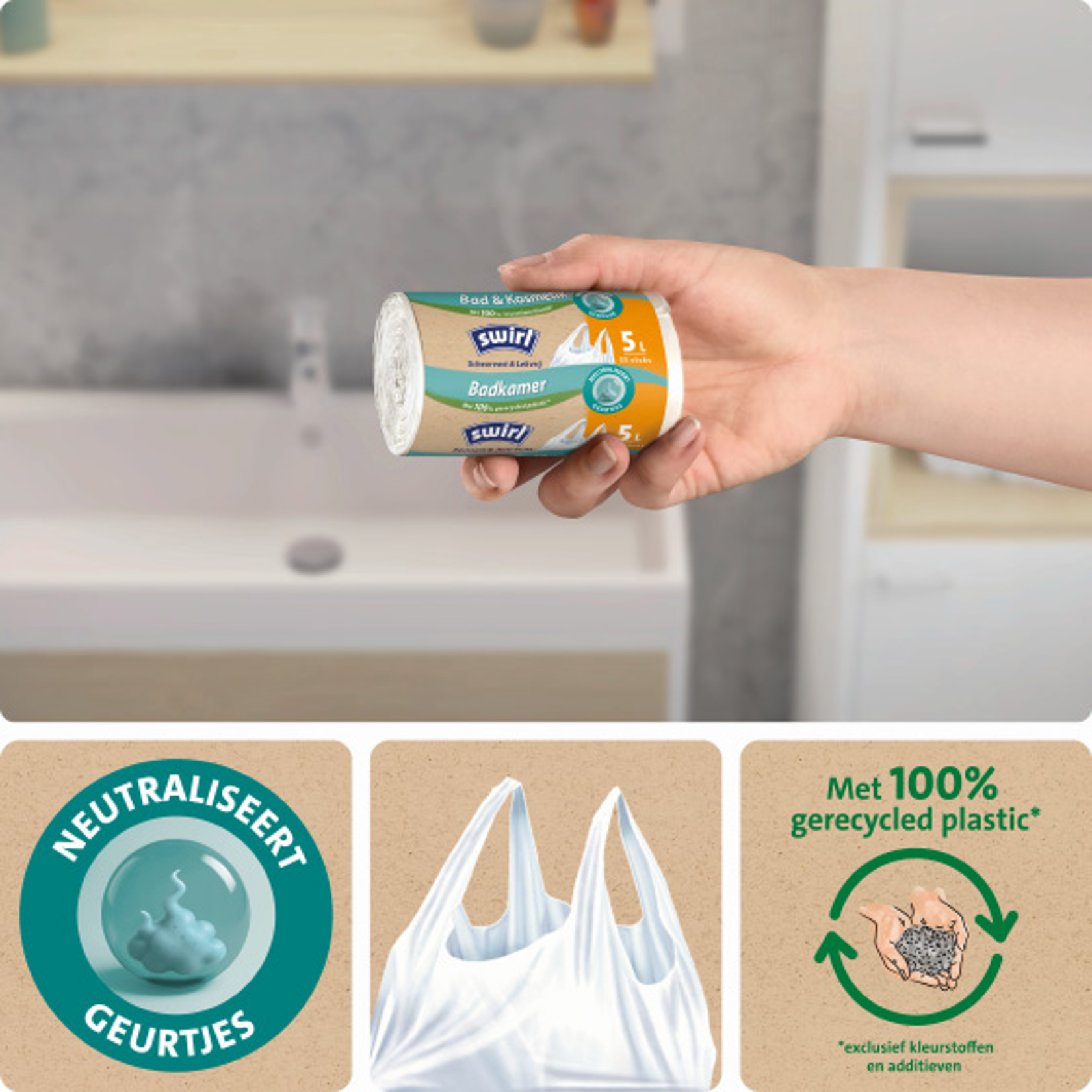 Antibacterieel, draaggreep, 100% gerecycled plastic