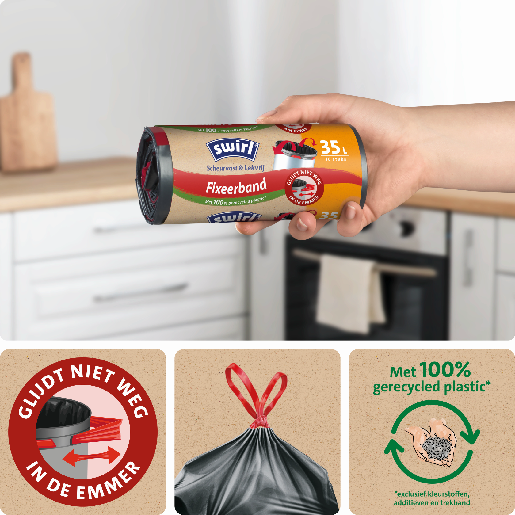 Stevige bevestiging aan de emmer, trekkoord, 100% gerecycled plastic