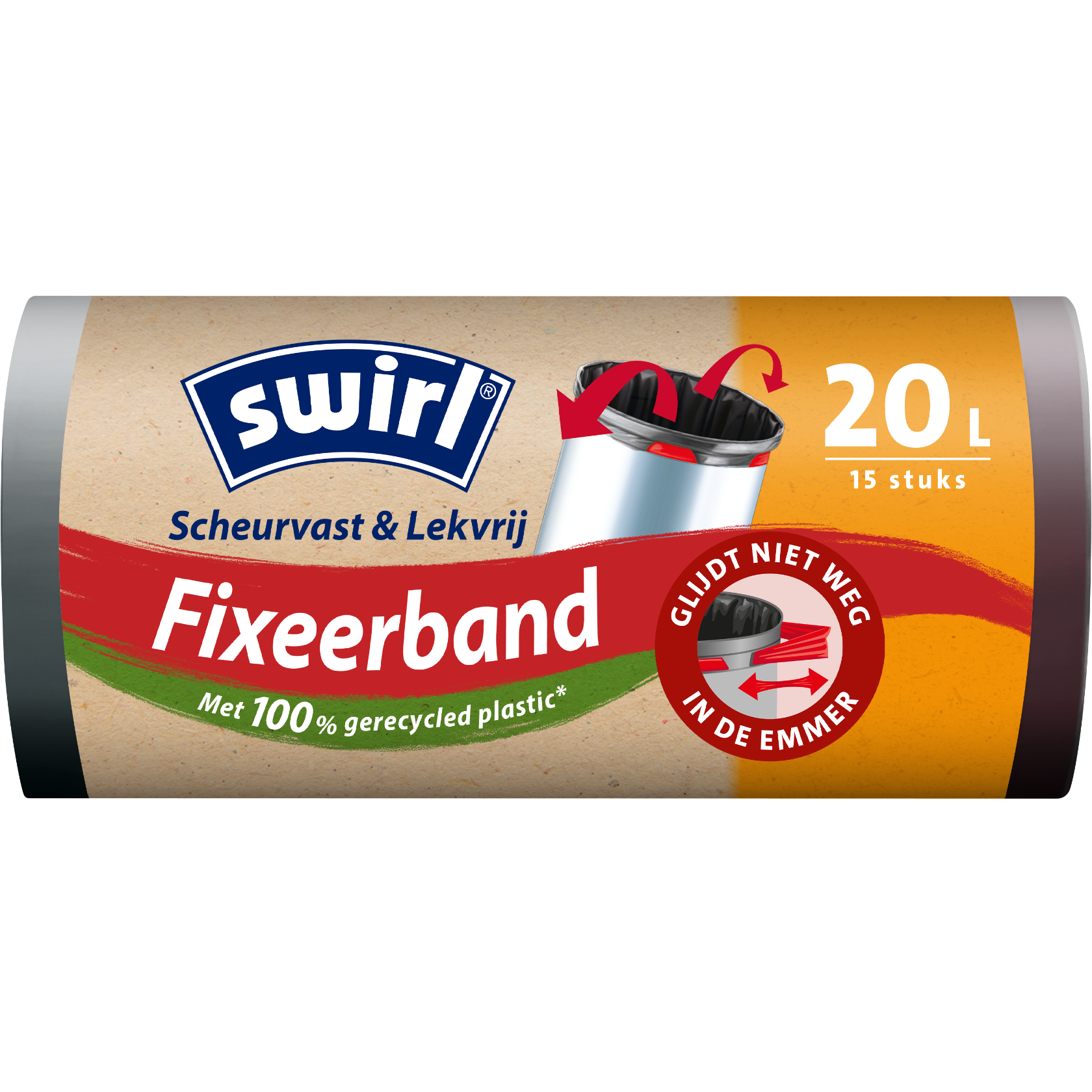 Swirl-afvalzakken met sluitband, verpakking voorkant - 20 liter