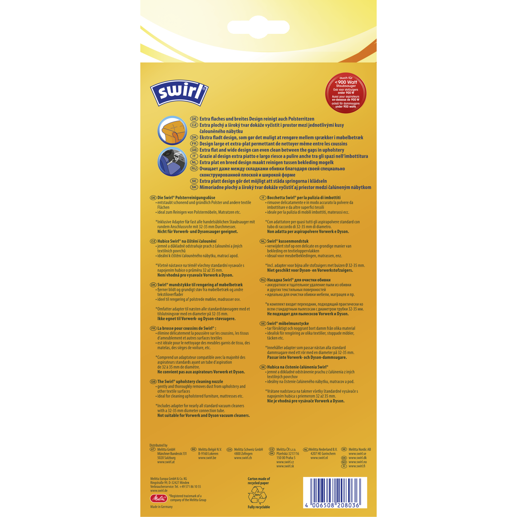 Swirl Polsterreinigungsdüse Verpackung Rückseite