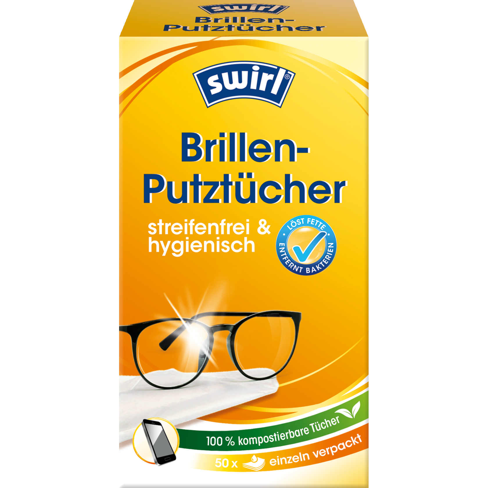Swirl Brillen-Putztücher 50 Stück Verpackung Vorderseite