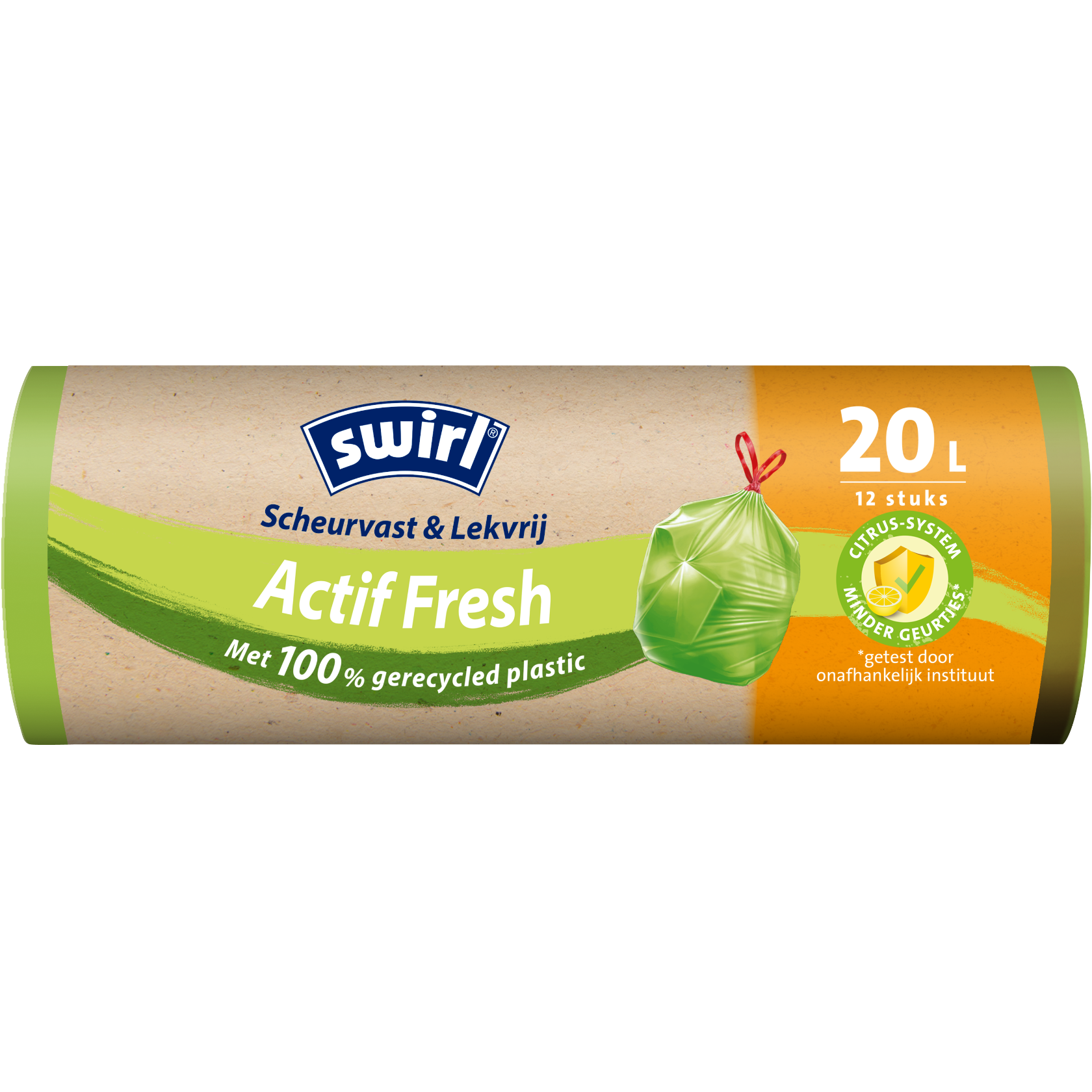 Swirl Active Fresh vuilniszakken, verpakking voorkant - 20 liter, 12 stuks