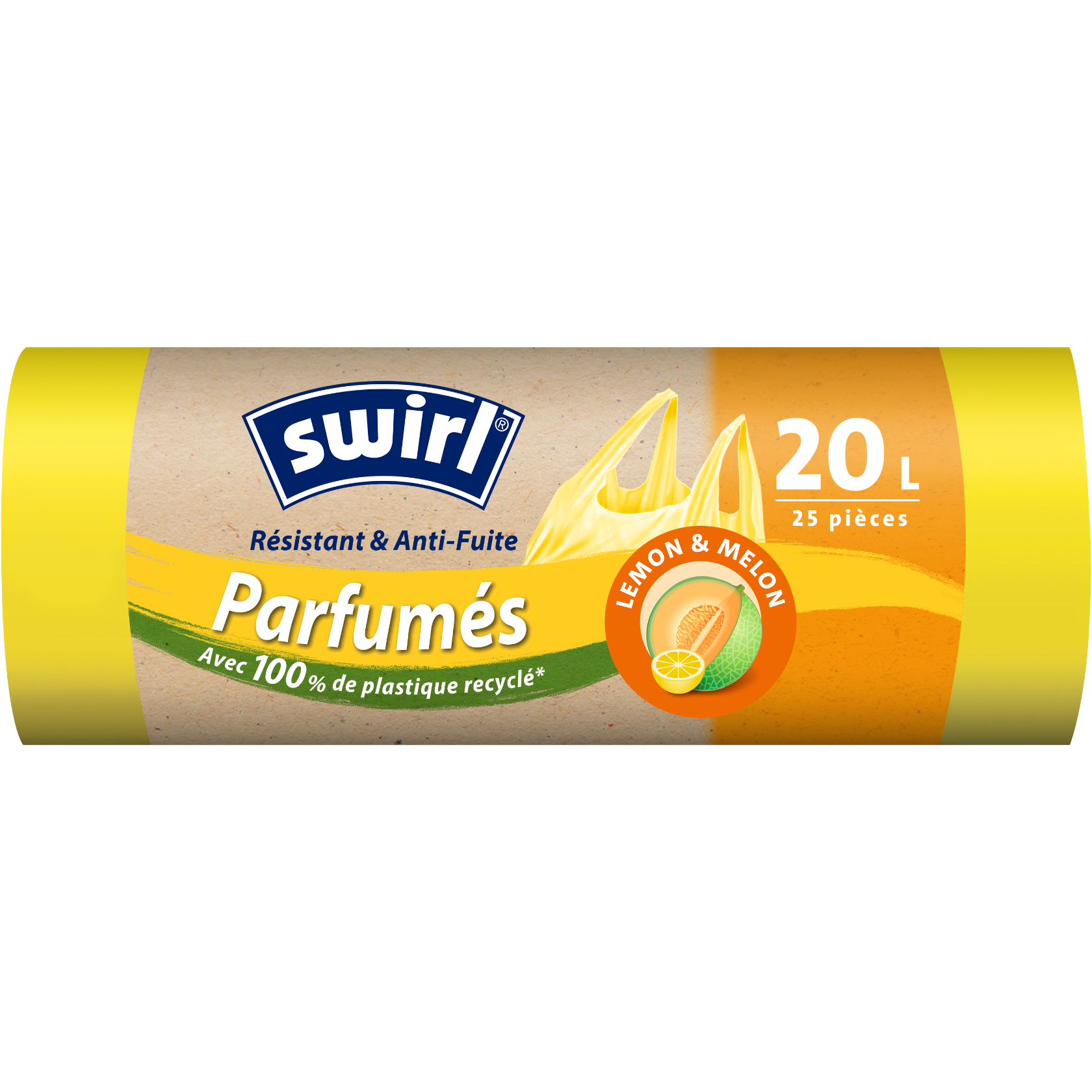 Emballage avant du sac poubelle parfumé au lemon melon Swirl - 20 litres