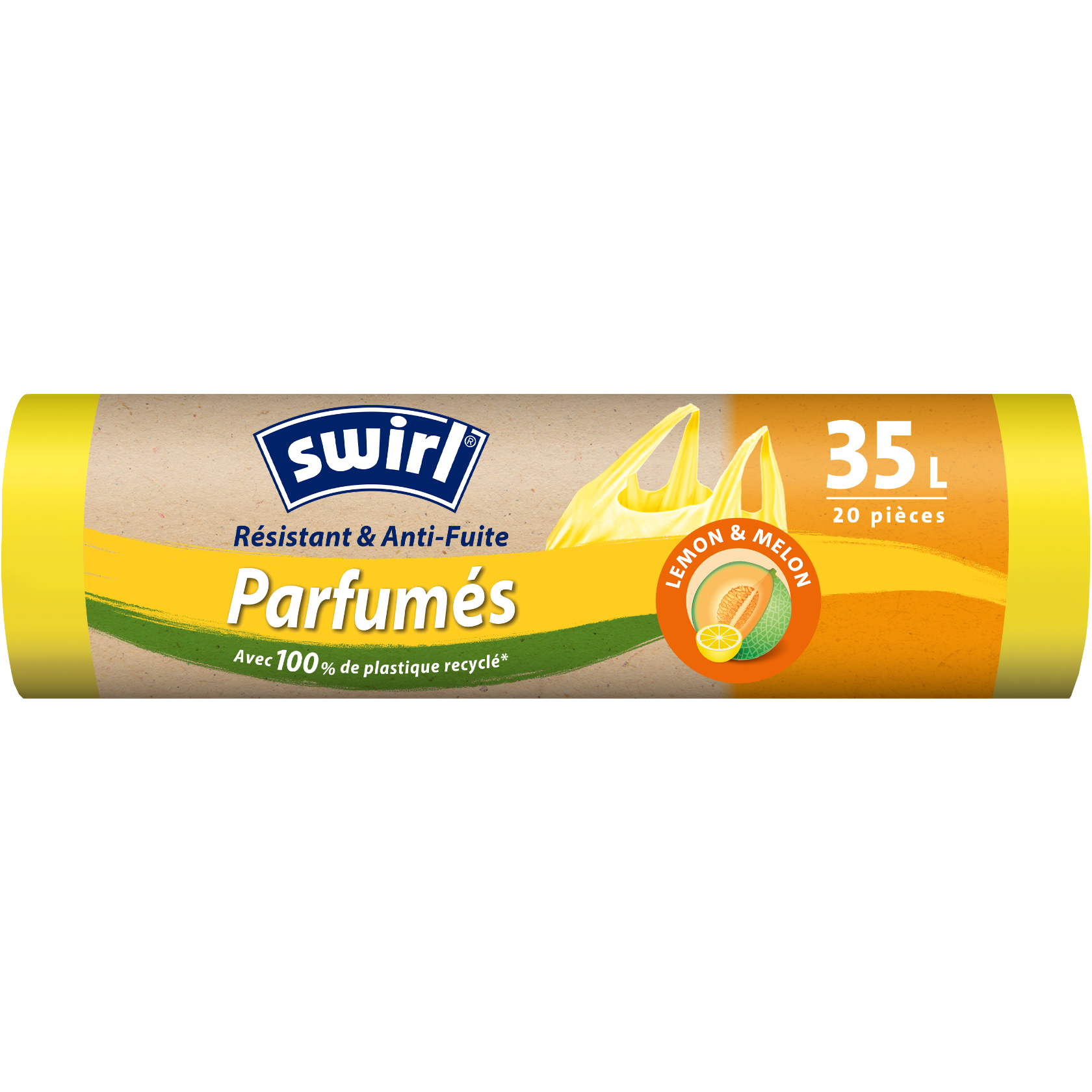 Emballage avant du sac poubelle parfumé au lemon melon Swirl - 35 litres