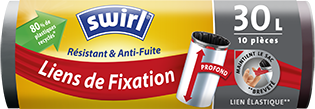 Sacs poubelle avec liens de fixation élastique Sacs poubelle avec liens de fixation élastique